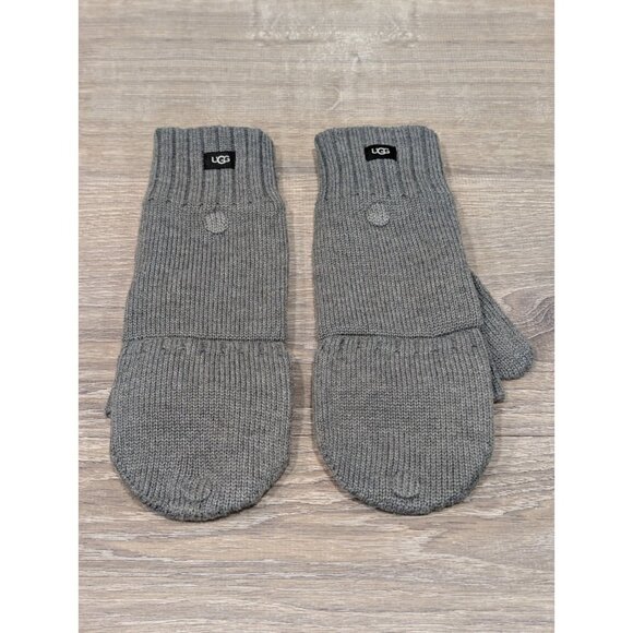 UGG Men’s Flip-Top Fingerless Gloves Mittens Charcoal Gray Size L/XL Wool Blend - Picture 1 of 16